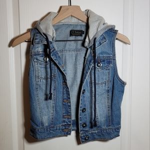 Ci Sono Distressed Denim Vest with Hood